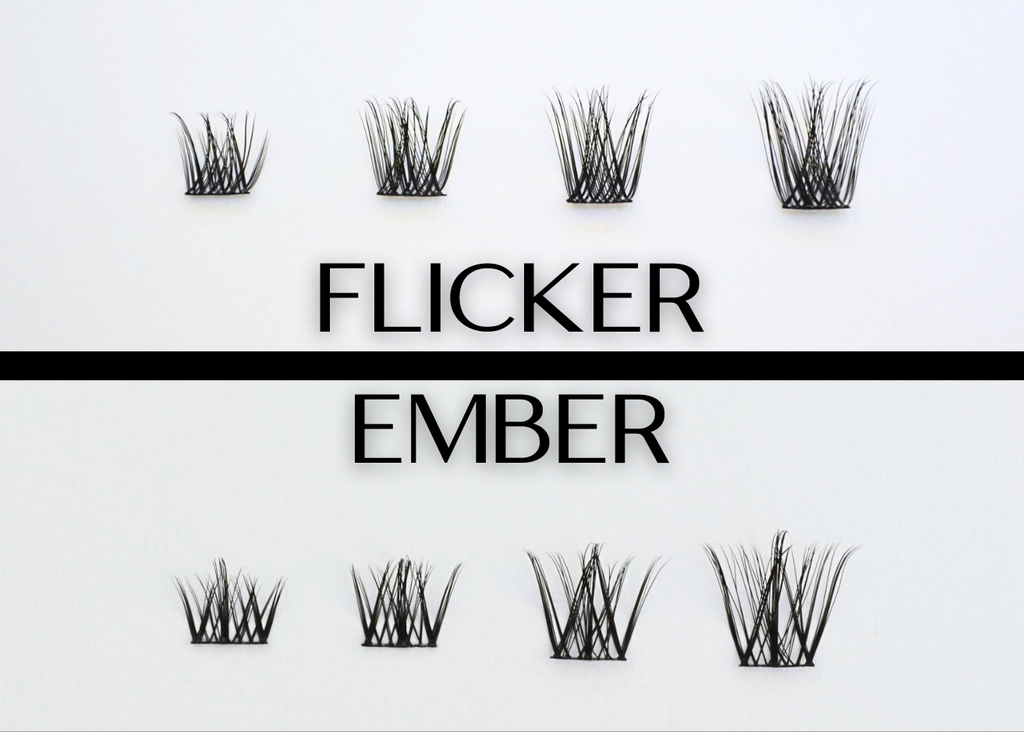 comparison for moxee's lash looks. flicker for soft natural look or ember for a bold dramatic look