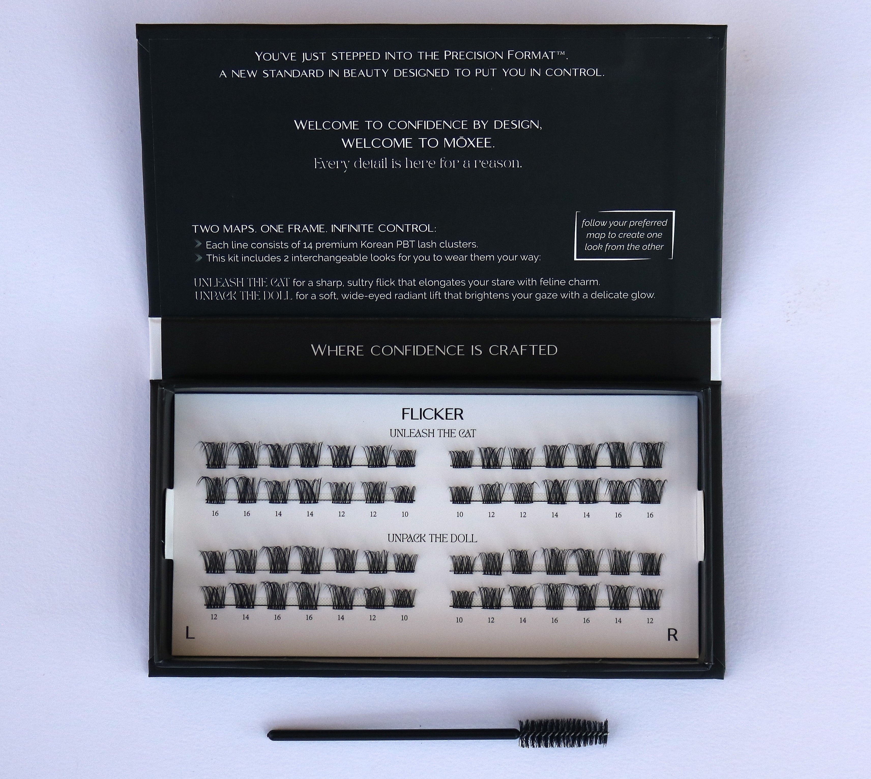 FLICKER STYLE lash box - pre-mapped lash clusters for seamless look, easy application and long wear. waterproof