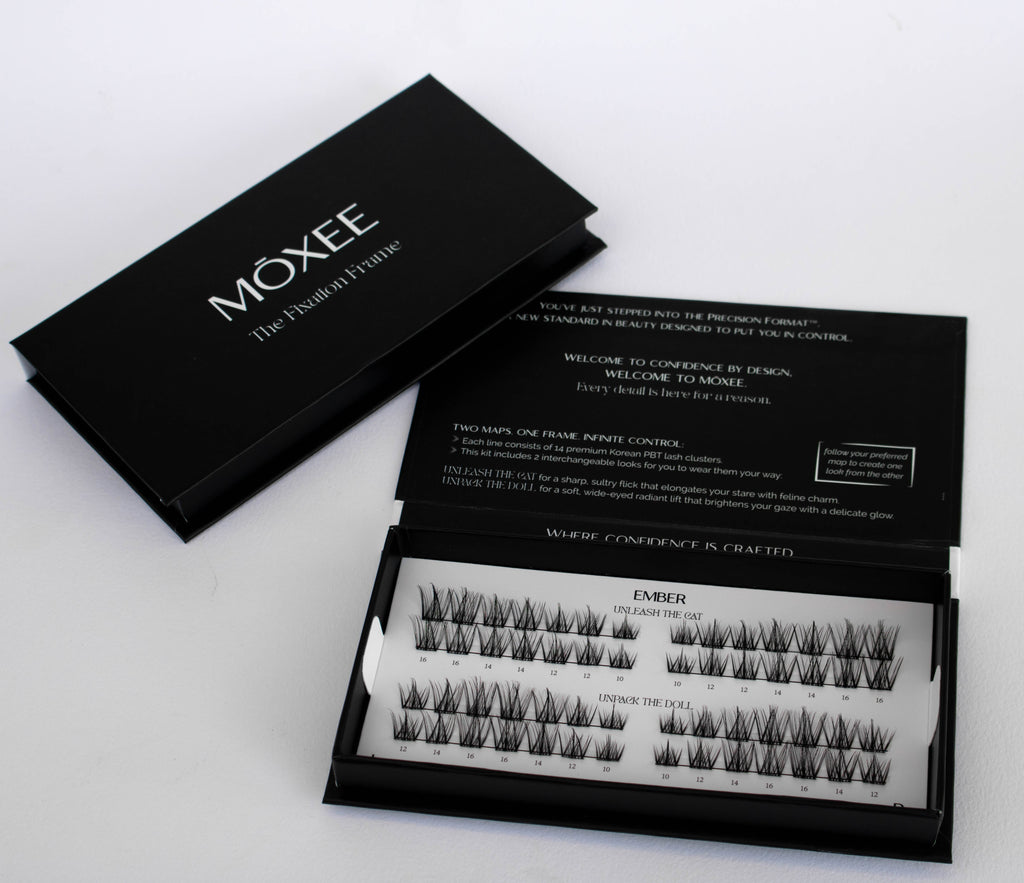 Moxee EMBER (bold) style packaging in pre-mapped box (reusable and long wear lashes)