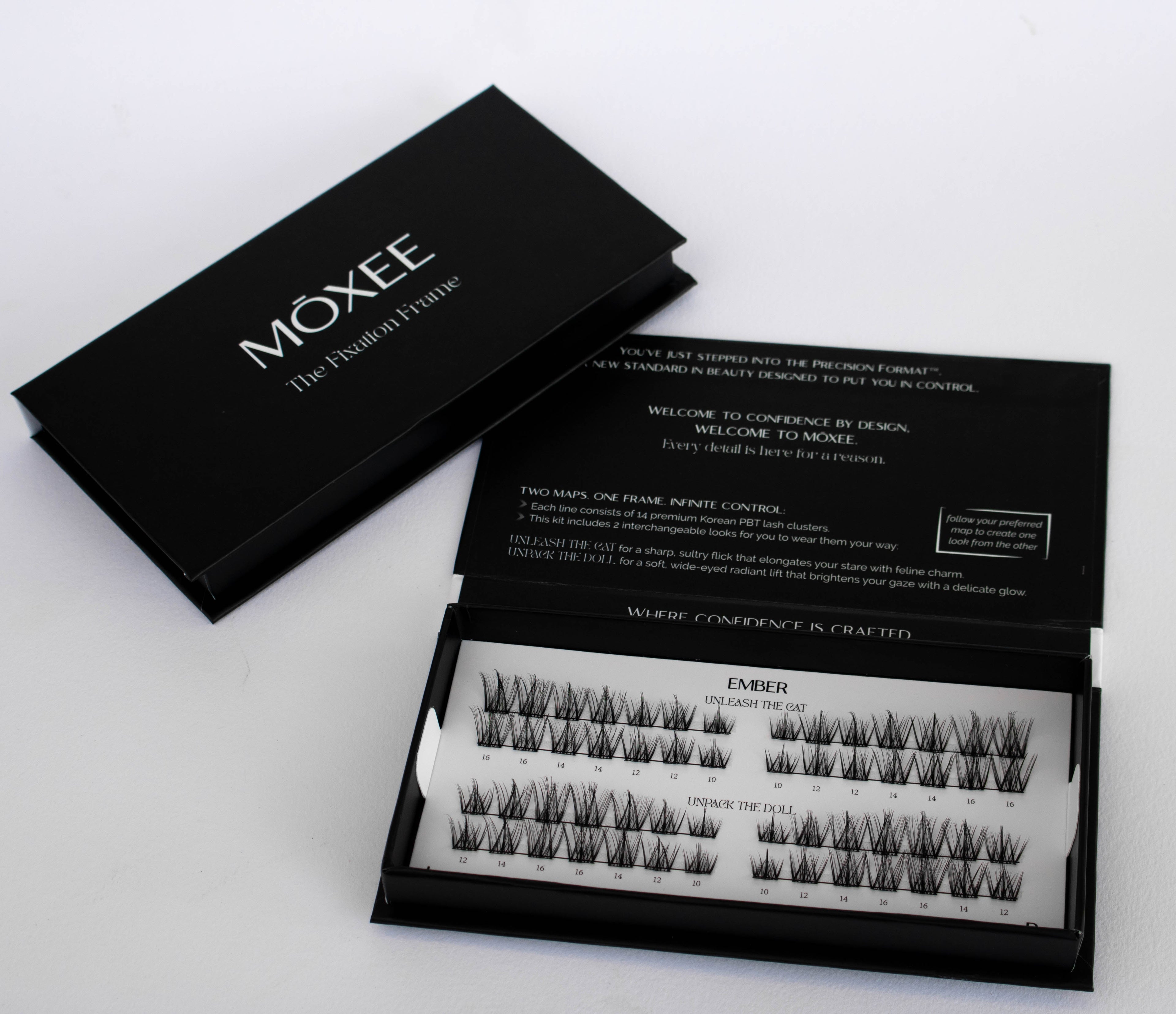 Moxee EMBER (bold) style packaging in pre-mapped box (reusable and long wear lashes)