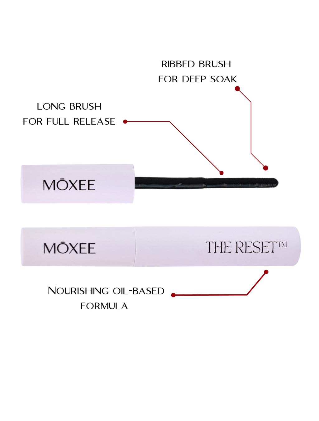 THE RESET MOXEE oil based lash cluster remover tube (long brush for full release) ribbed brush for deep soak - nourishing organic oil