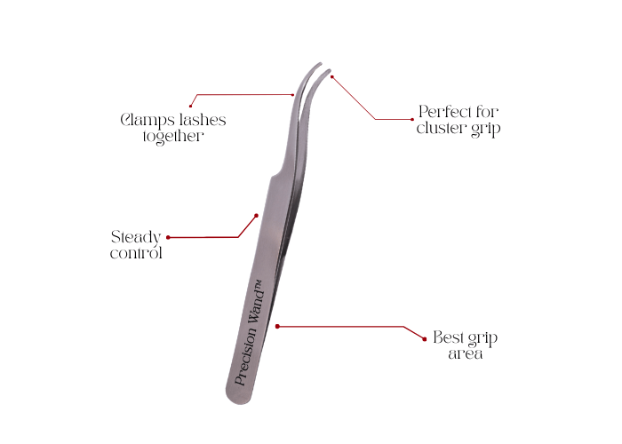 Precision wand application tweezer with ergonomic design for best grip for hand, best lash cluster grip, fusing the look together 