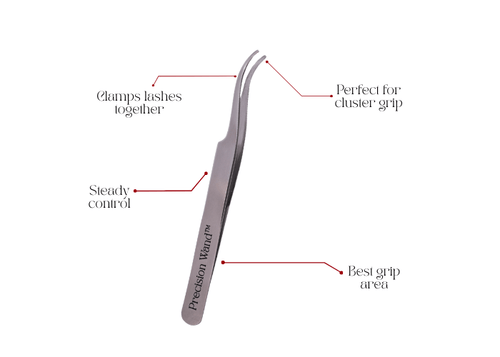 Precision wand application tweezer with ergonomic design for best grip for hand, best lash cluster grip, fusing the look together 